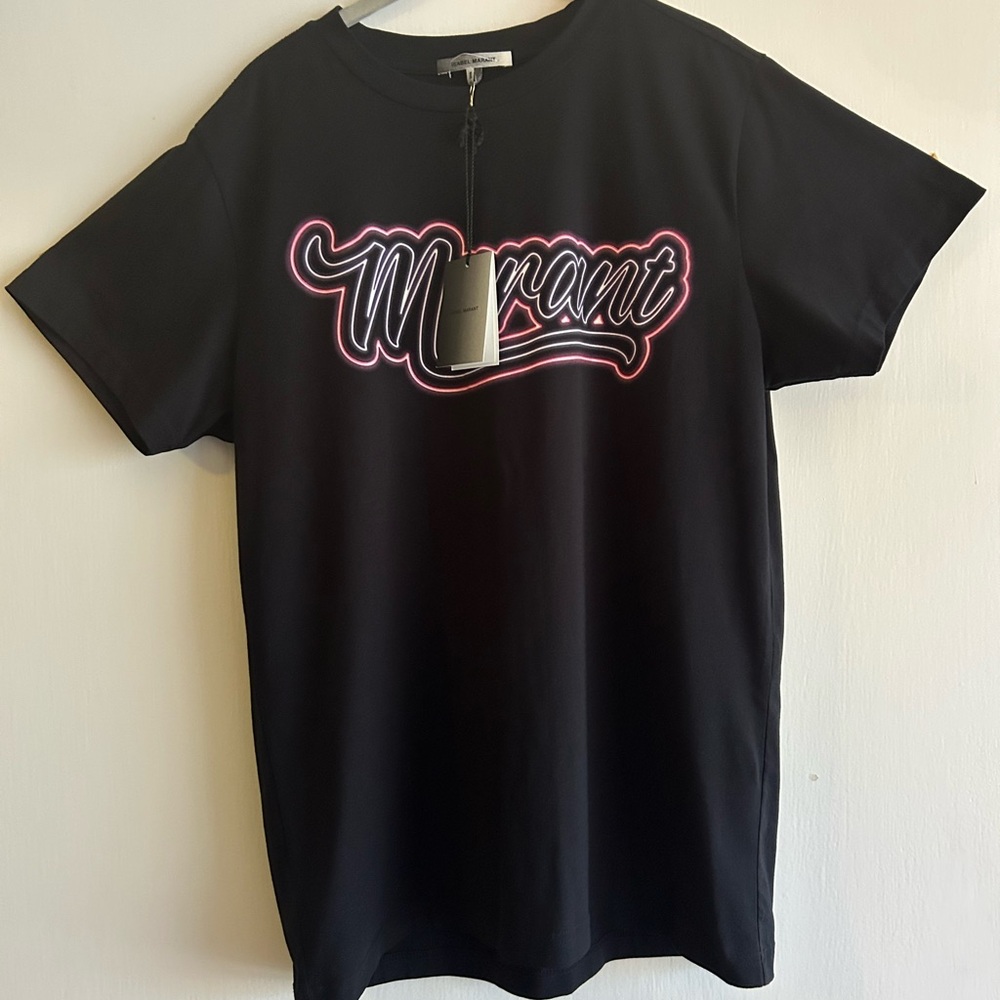 Isabel Marant Black Tee with Pink Graphic